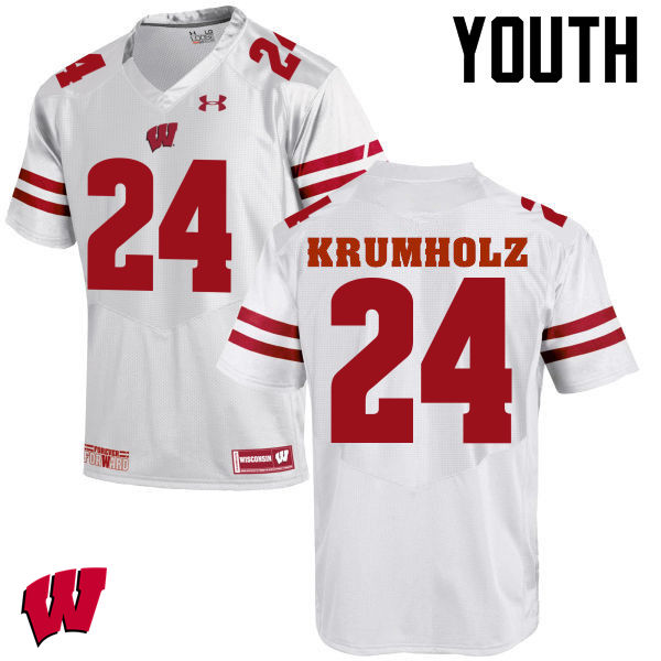 Youth Wisconsin Badgers #24 Adam Krumholz College Football Jerseys-White - Click Image to Close
